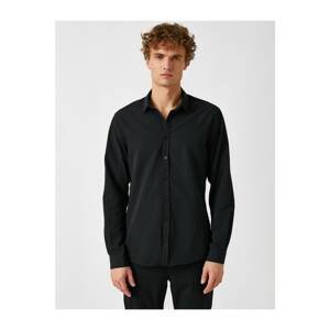 Koton Men's Black Classic Collar Long Sleeve Basic Shirt