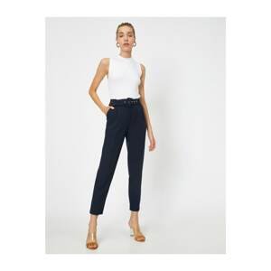 Koton Women's Navy Blue Belted Cigarette Trousers