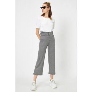 Koton Women's Gray Belt Detailed High Waist Trousers