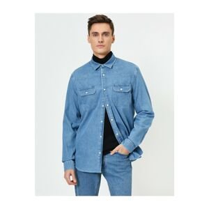 Koton Men's Blue Pocket Detailed Shirt