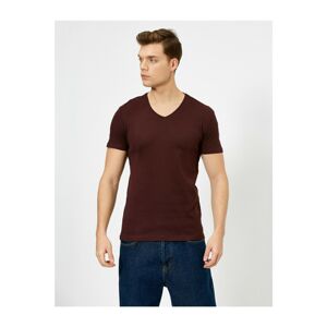 Koton Men's Claret Red V-Neck T-Shirt