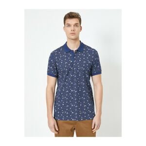 Koton Men's Navy Blue Polo Neck Short Sleeve Patterned T-shirt