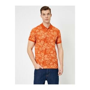 Koton Men's Orange Polo Neck Floral Pattern Pique Fabric Slim Fit T-shirt