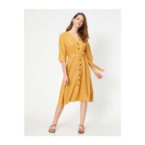 Koton Women's Yellow Button Detail Dress