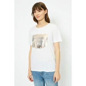 Koton Women's White Glossy Print T-shirt