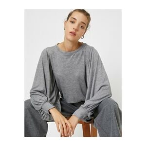 Koton Women's Gray Crew Neck Sleeve Detailed Sweater