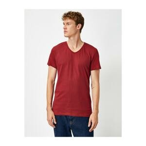 Koton Men's Red Short Sleeve V Neck Basic T-Shirt