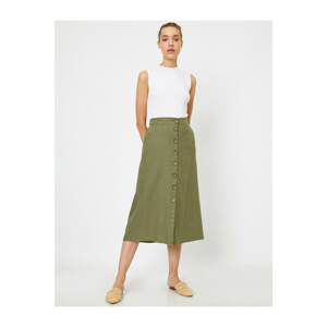 Koton Women's Green Front Buttoned Midi Skirt