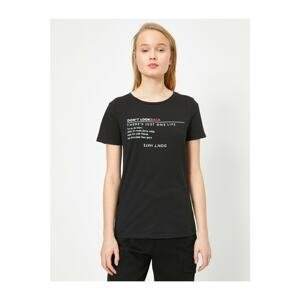 Koton Women's Black Printed T-Shirt