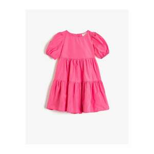 Koton Girl's Crew Neck Short Sleeve Frilly Detailed Dress