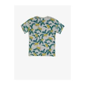 Koton Boy's Gray Crew Neck Short Sleeve Printed Patterned T-Shirt