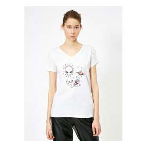 Koton Space Patterned V-Neck T-Shirt