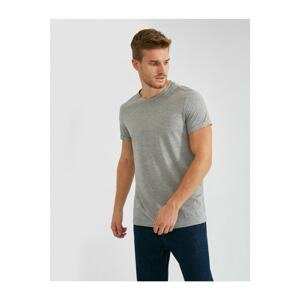 Koton Men's Gray Striped Short Sleeve Basic T-Shirt
