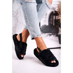 Women's Furry Slippers on the Platform Black Snowflake