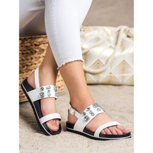 SHELOVET WHITE SANDALS WITH CRYSTALS