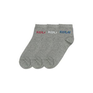 Replay Ponožky Low Cut Basic Leg Logo 3Prs Card Wrap - Grey Mel./Logo Ass