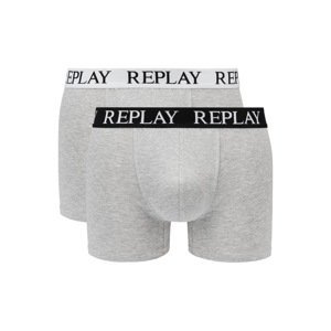 Replay Boxer Boxer Style 01/C Basic Cuff Logo 2Pcs Box - Medium Grey Mel/White - Men's