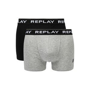 Replay Boxerky Boxer Style 2 Cuff Logo&Print 2Pcs Box - Black/Grey Melange