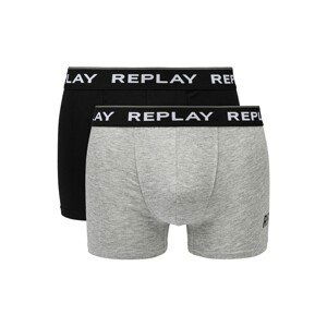 Replay Boxers Boxer Style 2 Cuff Logo&Print 2Pcs Box - Black/Grey Melange - Men's