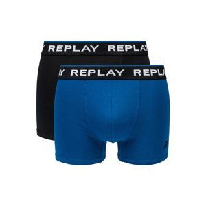 Replay Boxerky Boxer Style 2 Cuff Logo&Print 2Pcs Box - Black/Cobalt Blue