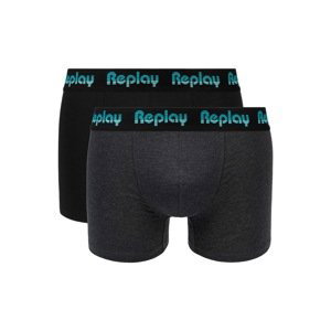 Replay Boxer Style 5 Jacquard Logo 2Pcs Box - Black/D Gmel/Azure - Men's