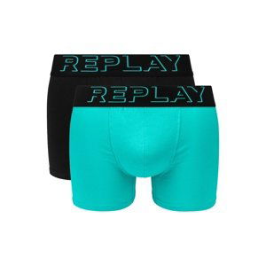 Replay Boxers Boxer Style 2 T/C Cuff 3D Logo 2Pcs Box - Emerald/Black - Men's