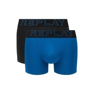 Replay Boxerky Boxer Style 2 T/C Cuff 3D Logo 2Pcs Box - Cobalt Blue/Black