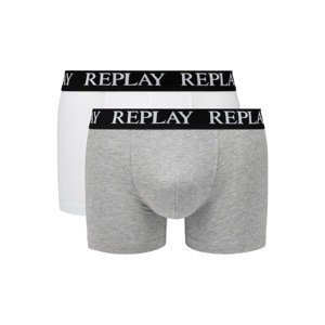 Replay Boxerky Boxer Style 01/C Basic Cuff Logo 2Pcs Box - Whitee/Grey Melange