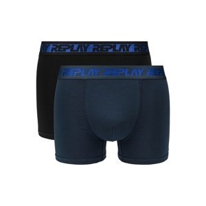 Replay Boxers Boxer Style 6 T/C Metallic Cuff 2Pcs Box - Dark Blue/Black/Blue - Men's