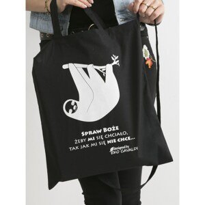 Black cotton bag with an inscription and a sloth