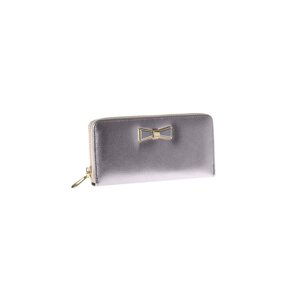 Silver oblong wallet with a zipper with a bow