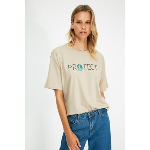 Trendyol Taş 100% Organic Cotton Loose Printed Knitted T-Shirt