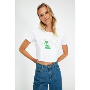 Trendyol White 100% Organic Cotton Crop Knitted T-Shirt