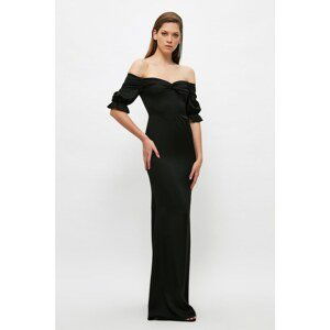 Trendyol Black Ruffle Detailed Satin Evening Dress & Graduation Dress