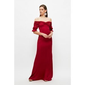 Trendyol Burgundy Shirred Detailed Satin Evening Dress & Graduation Dress