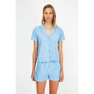 Trendyol Blue Printed Woven Pajamas Set