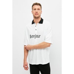 Trendyol White Men's Oversize Short Sleeve Printed Polo Neck T-shirt