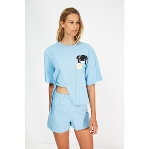 Trendyol Blue Printed Pajamas Set