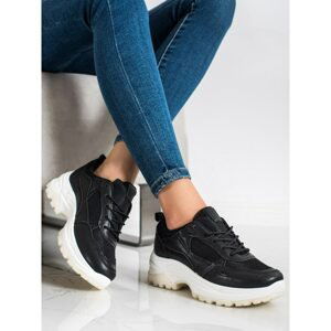 SHELOVET BLACK SNEAKERS WITH MESH