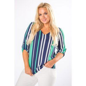 Striped blouse with a V-neck and rolled-up sleeves