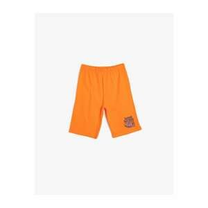 Koton Boy's Orange Basic Cotton T-shirt Fabric No Pocket Printed Elastic Waist Shorts