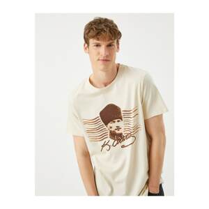 Koton Men's Ecru Atatürk T-Shirt Printed Cotton