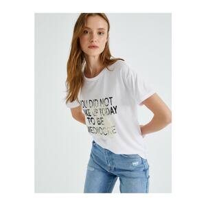 Koton Women's White Slogan T-Shirt