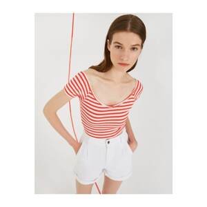Koton Women's Red Striped T-Shirt