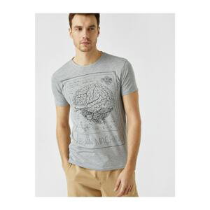 Koton Men's Gray Printed Short Sleeve Crew Neck T-Shirt