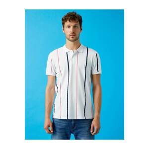 Koton Men's White Polo Neck Striped Cotton Tshirt
