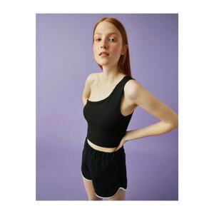 Koton Women's Black Crop Singlet Single Shoulder Cotton Singlet