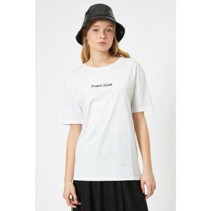 Koton Women's Ecru Embroidered T-Shirt