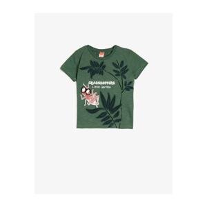 Koton Baby Boy Green Crew Neck Embroidered Short Sleeve T-Shirt