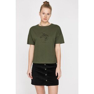 Koton Women's Green Crew Neck Short Sleeve T-Shirt